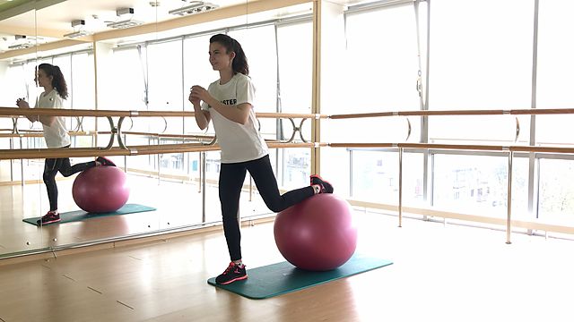 Photo of One-leg lunge on fitball exercise