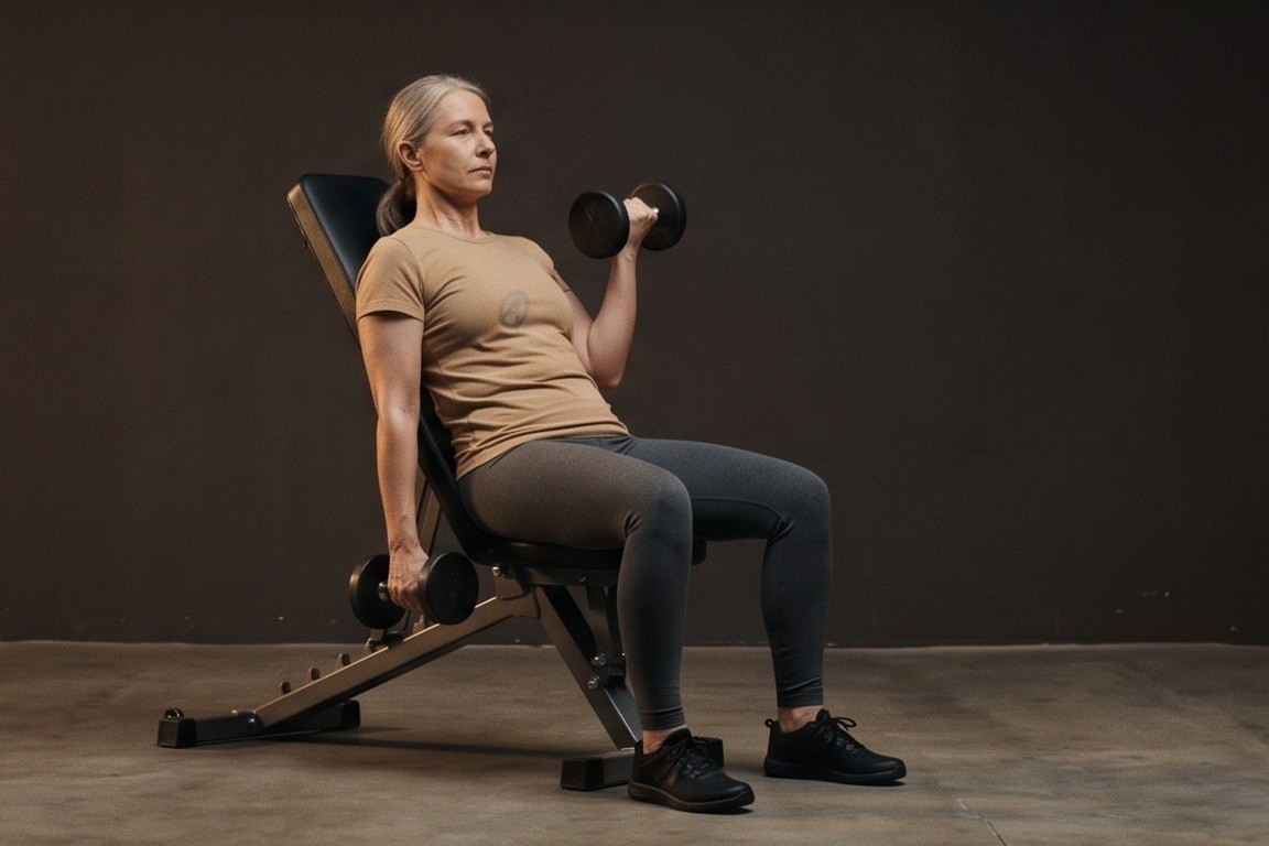 Seated Alternate Incline Dumbbell Curl: final position