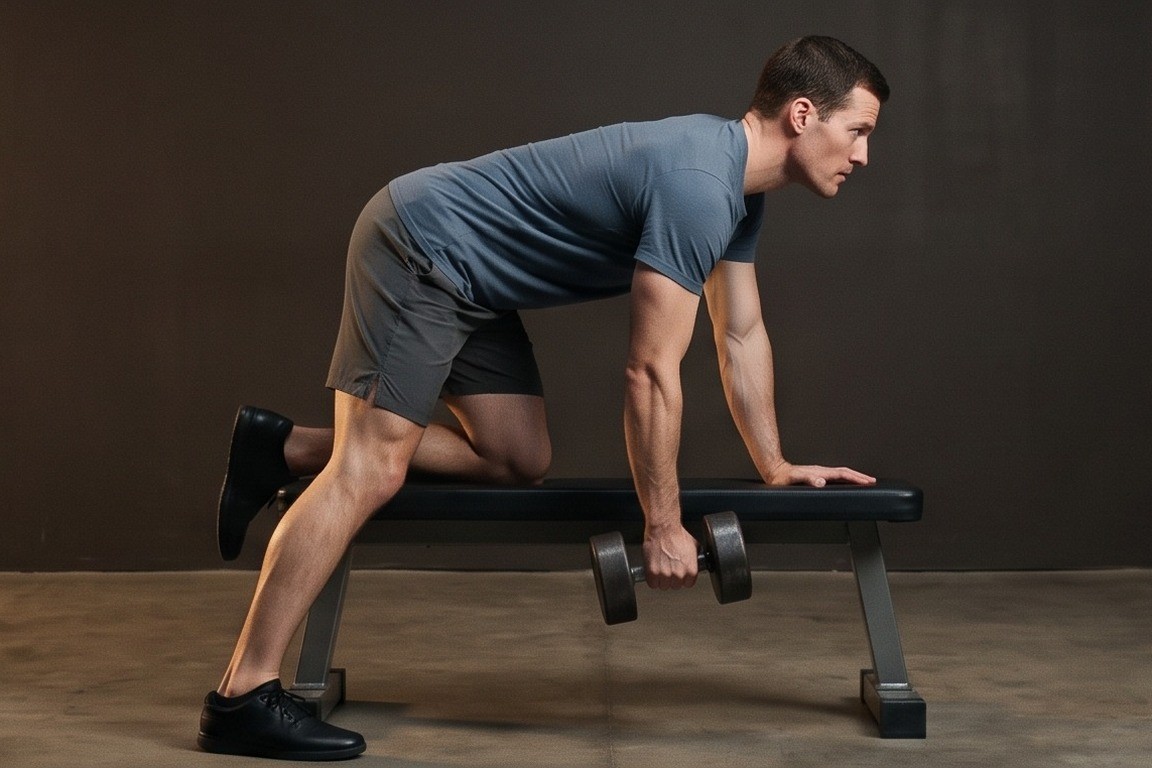One-Arm Dumbbell Row: starting position