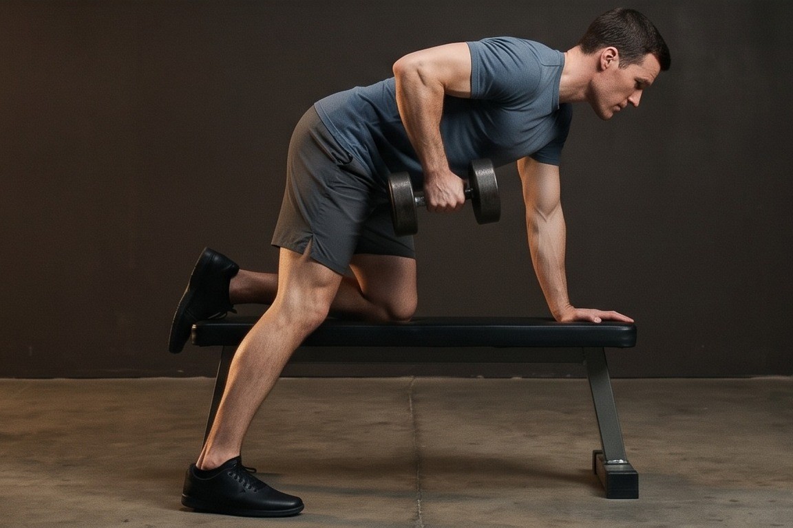 One-Arm Dumbbell Row: final position
